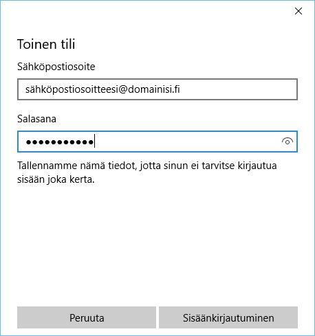 Windows 10 sähköpostitilin luominen - sähköpostiosoite