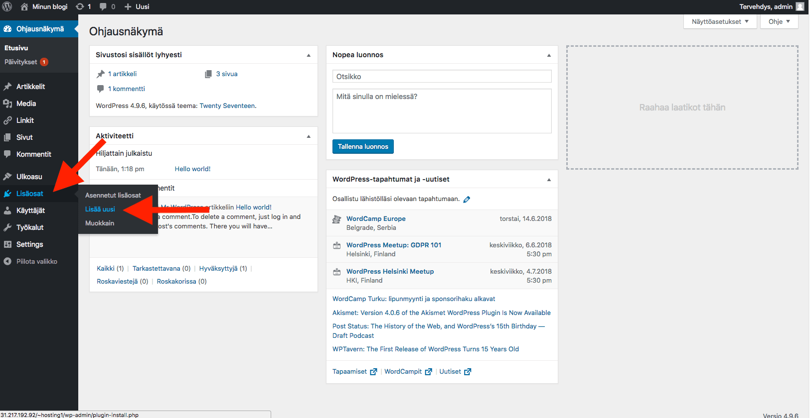 WordPress ohjeet - lisää yhteydenottolomake