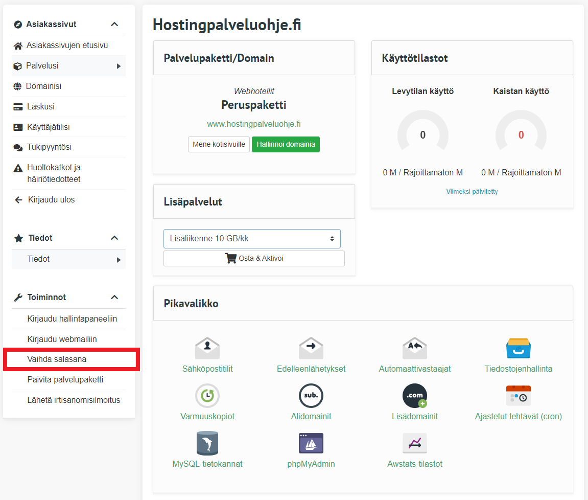 How to change control panel, (s)ftp and SSH password 