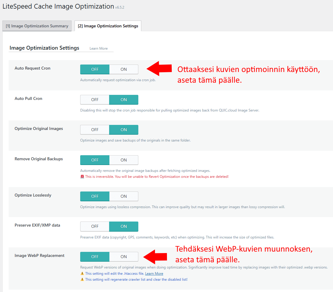 LiteSpeed Cachen kuvien optimointitoiminnon käyttäminen.