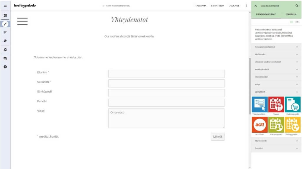 Lomakkeen Lisääminen Ja Muokkaaminen - Hostingpalvelu.fi